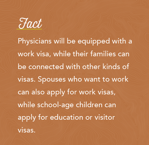 graphic saying GMS arranges physician work visa and will assist obtaining family visas