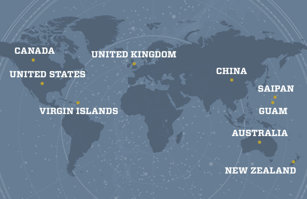 World map with countries listed