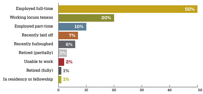 Chart showing current employment status of physicians, PAs, and NPs