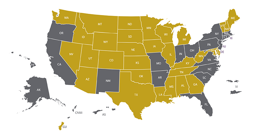 interstate licensure member states map as of March 2022