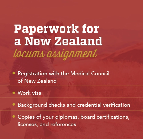 list of the paperwork required to work a locums assignment in NZ