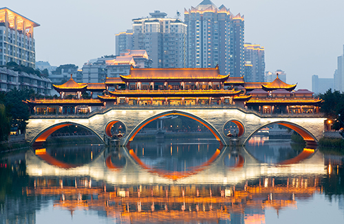 Bridge and cityscape in China