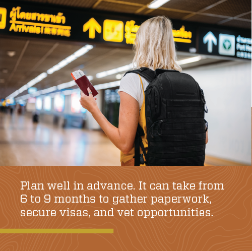 graphic explaining that it can take between 6 to 9 months to complete paperwork for an international locums assignment