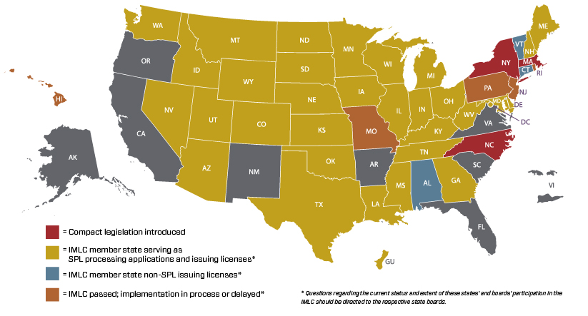 interstate licensure member states map as of July 2023