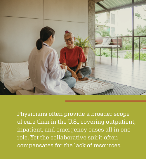 picture of doctor with patient with text explaining that physicians in the Caribbean provide a broader scope of care than in the US