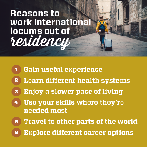 Infographic why to work international locums out of residency