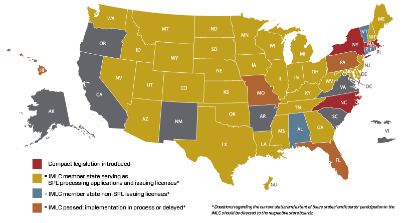 Map of Interstate Medical Licensure Map as of April 2024