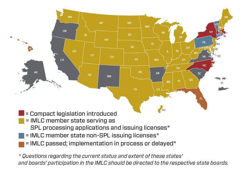 Map of the US with participating IMLC states as of 10/29/24