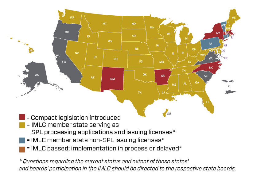 map of US with list of states that're part of the IMLC