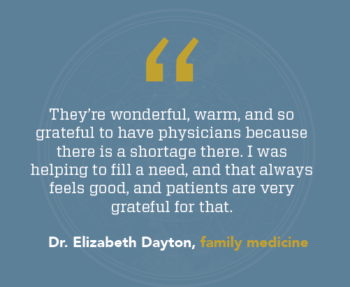 Quote from Dr Elizabeth Dayton about New Zealand patients grateful for having a locum physician fill in in shortage areas