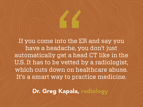 Quote from Dr Greg Kapala sharing that medicine is practiced a bit differently in New Zealand