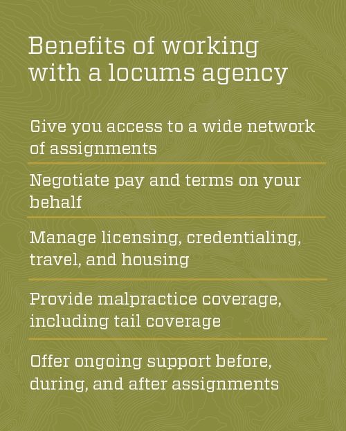 Graphic listing the benefits of working with a locums agency