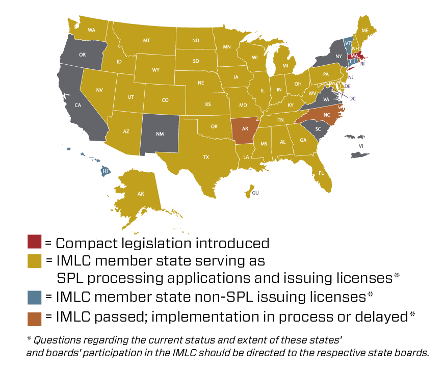 US map of status of states' 