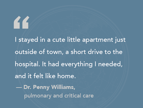 quote by Dr Penny Williams about her locums housing in St Croix