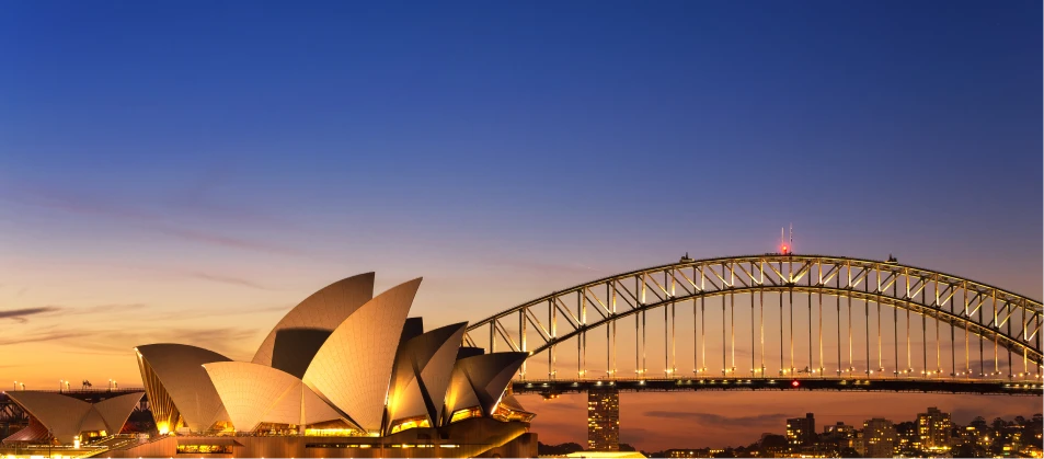 Sydney Opera House with the Sydney Harbour Bridge in the background